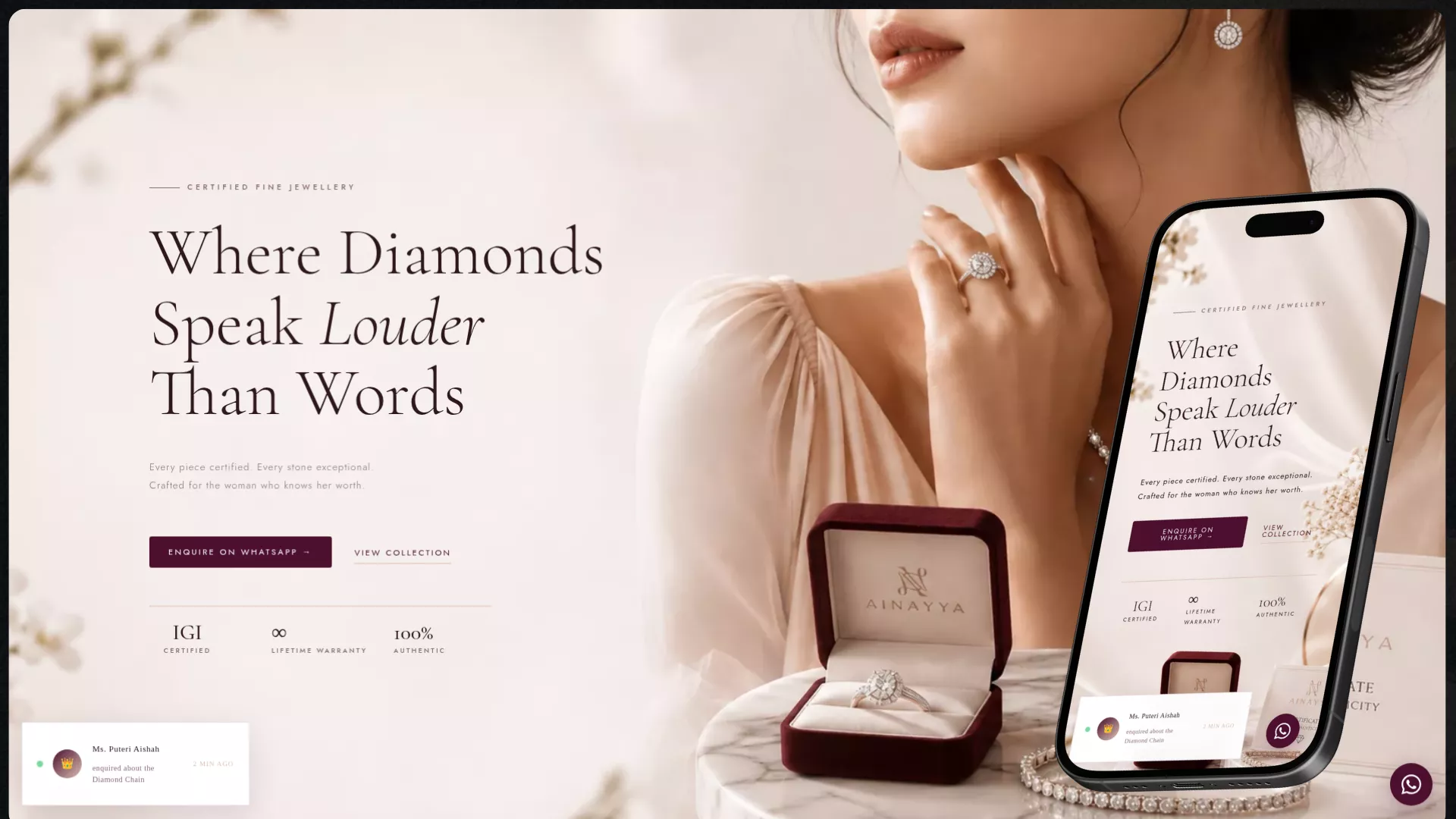ainayyakl jewellery website design portfolio by LamanConvert